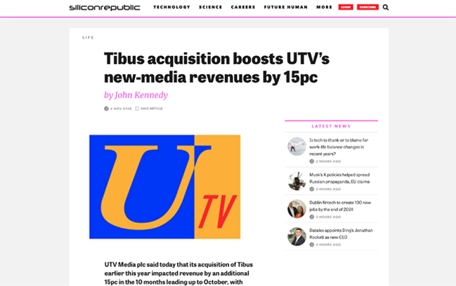 UTV buys Tibus Silicon website
